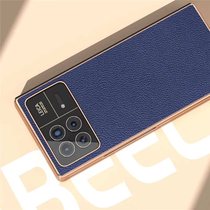 For Xiaomi Mix Fold 3 5G Case Anti-Drop Genuine Cow Leather + PC Electroplating Phone Cover - Sapphire
