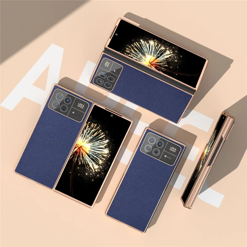 For Xiaomi Mix Fold 3 5G Case Anti-Drop Genuine Cow Leather + PC Electroplating Phone Cover - Sapphire