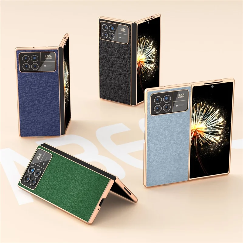 For Xiaomi Mix Fold 3 5G Case Anti-Drop Genuine Cow Leather + PC Electroplating Phone Cover - Sapphire