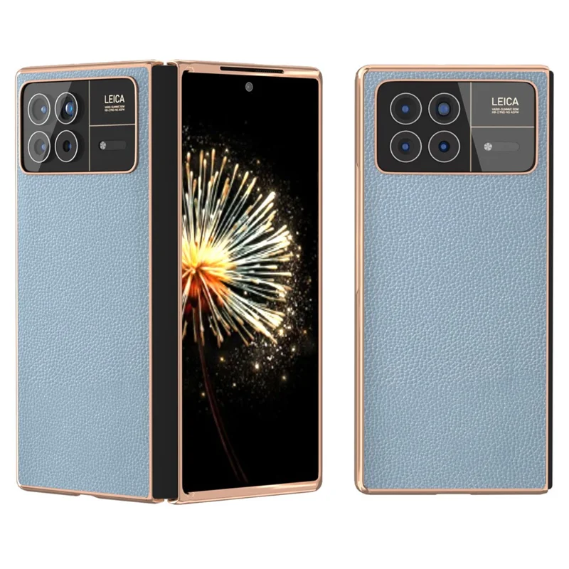 For Xiaomi Mix Fold 3 5G Case Anti-Drop Genuine Cow Leather + PC Electroplating Phone Cover - Blue