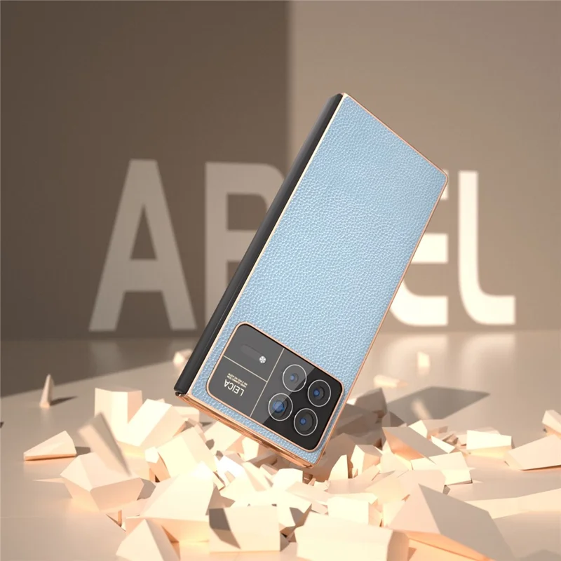 For Xiaomi Mix Fold 3 5G Case Anti-Drop Genuine Cow Leather + PC Electroplating Phone Cover - Blue