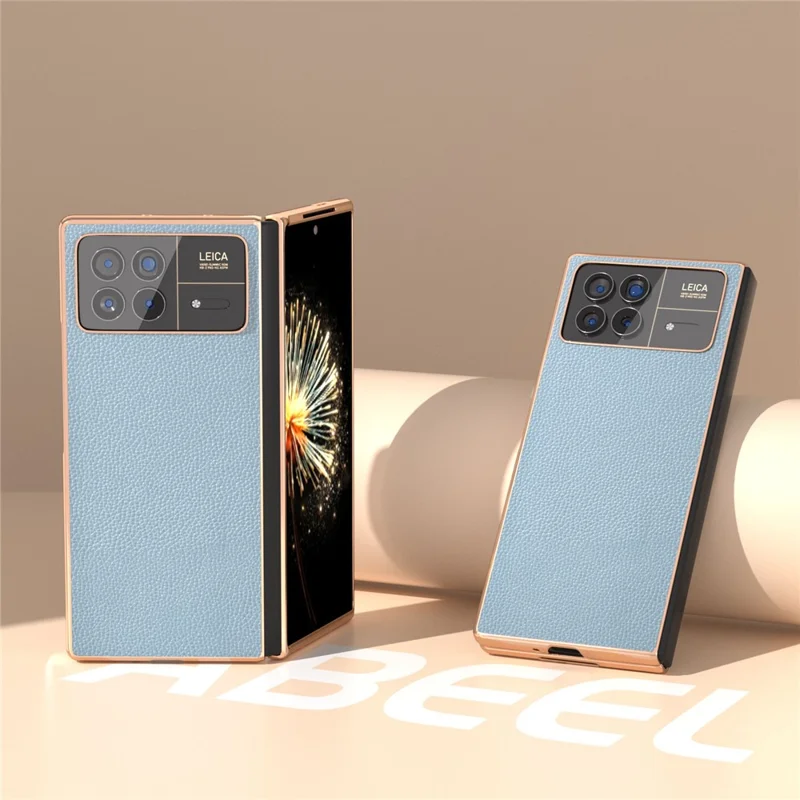 For Xiaomi Mix Fold 3 5G Case Anti-Drop Genuine Cow Leather + PC Electroplating Phone Cover - Blue