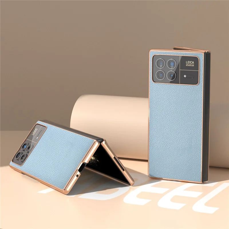 For Xiaomi Mix Fold 3 5G Case Anti-Drop Genuine Cow Leather + PC Electroplating Phone Cover - Blue