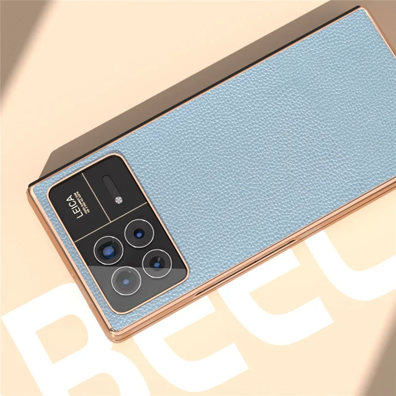 For Xiaomi Mix Fold 3 5G Case Anti-Drop Genuine Cow Leather + PC Electroplating Phone Cover - Blue