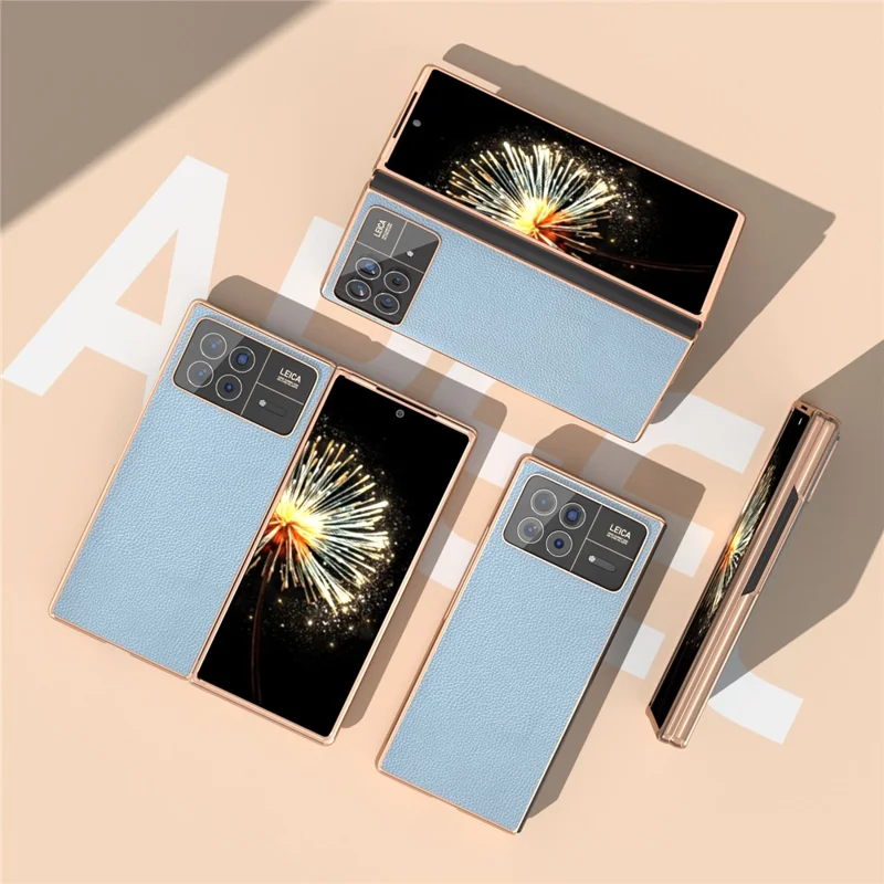 For Xiaomi Mix Fold 3 5G Case Anti-Drop Genuine Cow Leather + PC Electroplating Phone Cover - Blue