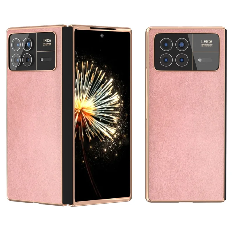 For Xiaomi Mix Fold 3 5G Case PU Leather+PC Electroplating Shockproof Phone Cover - Pink