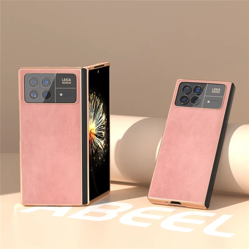 For Xiaomi Mix Fold 3 5G Case PU Leather+PC Electroplating Shockproof Phone Cover - Pink