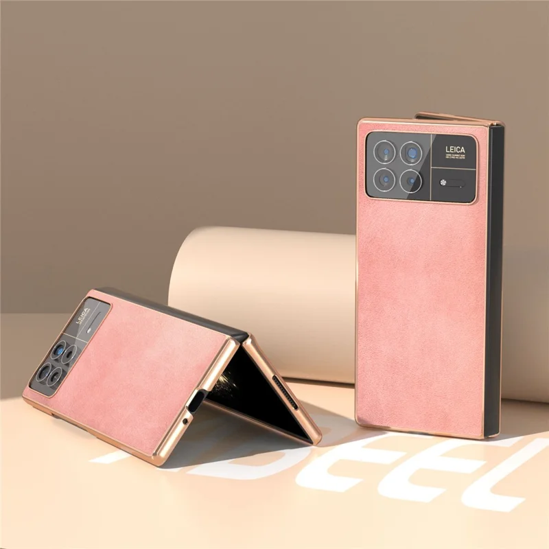 For Xiaomi Mix Fold 3 5G Case PU Leather+PC Electroplating Shockproof Phone Cover - Pink