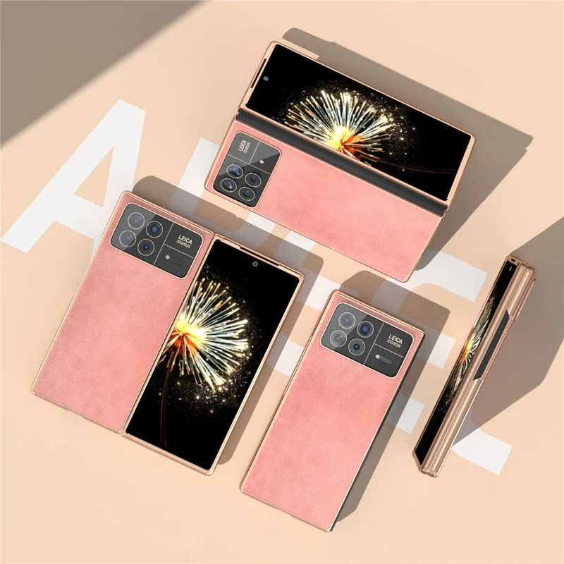 For Xiaomi Mix Fold 3 5G Case PU Leather+PC Electroplating Shockproof Phone Cover - Pink