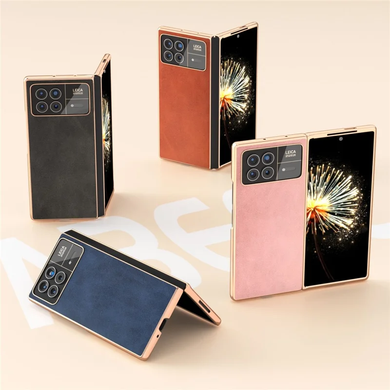 For Xiaomi Mix Fold 3 5G Case PU Leather+PC Electroplating Shockproof Phone Cover - Pink