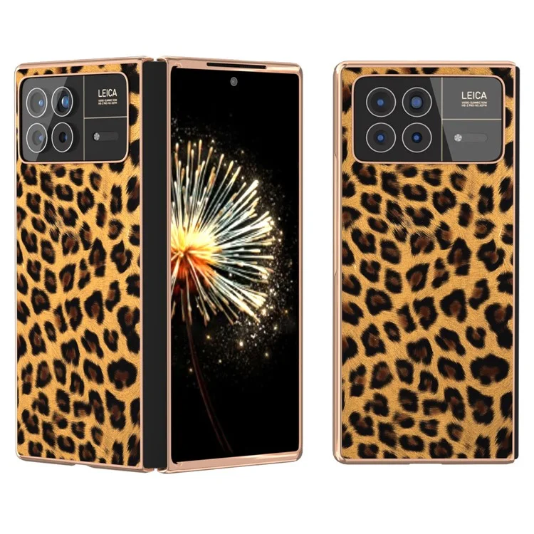 Para Xiaomi Mix Fold 3 5G Caso Padrão de Leopardo Couro + PC Ajuste Slim Proteção de Telefone Eletroquímico - Dourado
