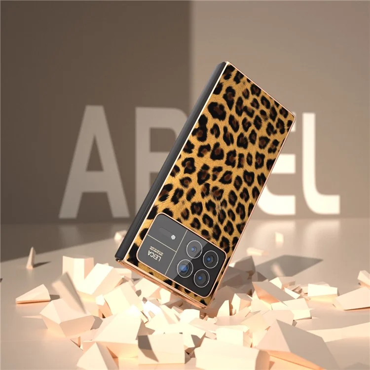 Para Xiaomi Mix Fold 3 5G Caso Padrão de Leopardo Couro + PC Ajuste Slim Proteção de Telefone Eletroquímico - Dourado