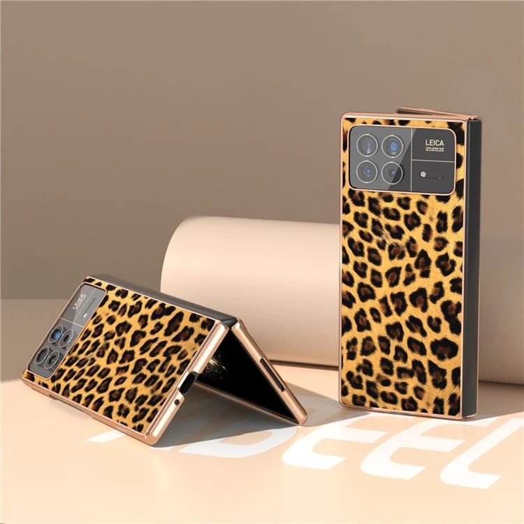 Para Xiaomi Mix Fold 3 5G Caso Padrão de Leopardo Couro + PC Ajuste Slim Proteção de Telefone Eletroquímico - Dourado
