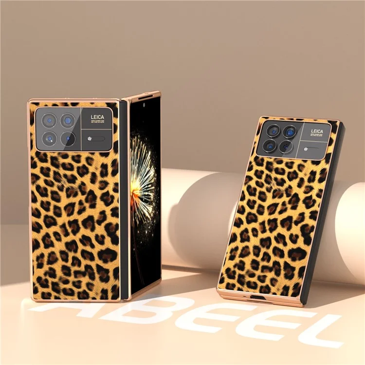 Para Xiaomi Mix Fold 3 5G Caso Padrão de Leopardo Couro + PC Ajuste Slim Proteção de Telefone Eletroquímico - Dourado