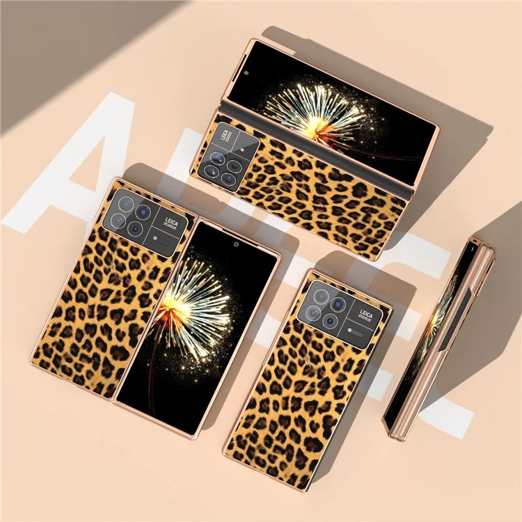 Para Xiaomi Mix Fold 3 5G Caso Padrão de Leopardo Couro + PC Ajuste Slim Proteção de Telefone Eletroquímico - Dourado