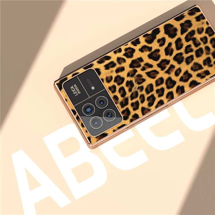 Para Xiaomi Mix Fold 3 5G Caso Padrão de Leopardo Couro + PC Ajuste Slim Proteção de Telefone Eletroquímico - Dourado