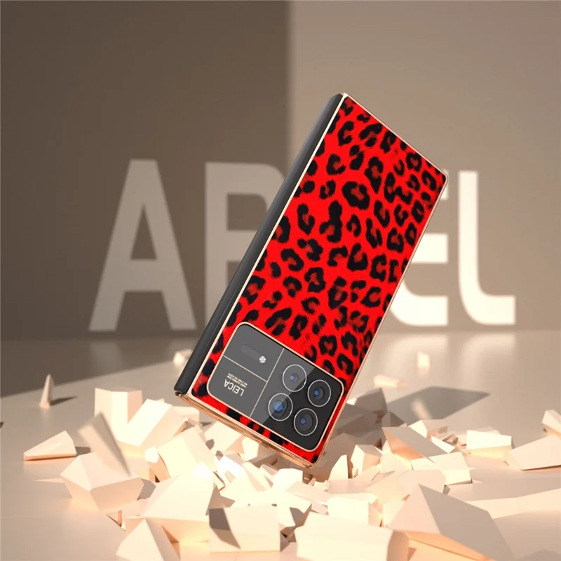 For Xiaomi Mix Fold 3 5G Case Leopard Pattern Leather+PC Slim Fit Electroplating Phone Cover - Red