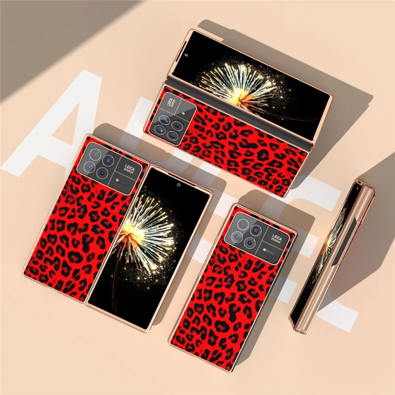 For Xiaomi Mix Fold 3 5G Case Leopard Pattern Leather+PC Slim Fit Electroplating Phone Cover - Red