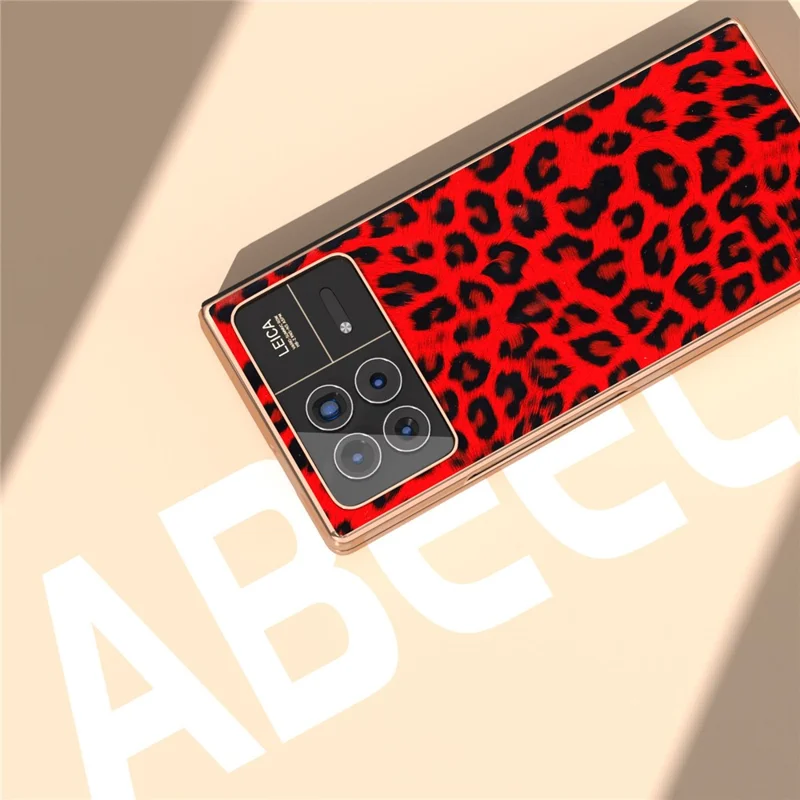 For Xiaomi Mix Fold 3 5G Case Leopard Pattern Leather+PC Slim Fit Electroplating Phone Cover - Red