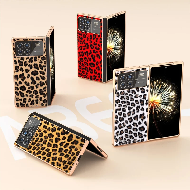 For Xiaomi Mix Fold 3 5G Case Leopard Pattern Leather+PC Slim Fit Electroplating Phone Cover - Red