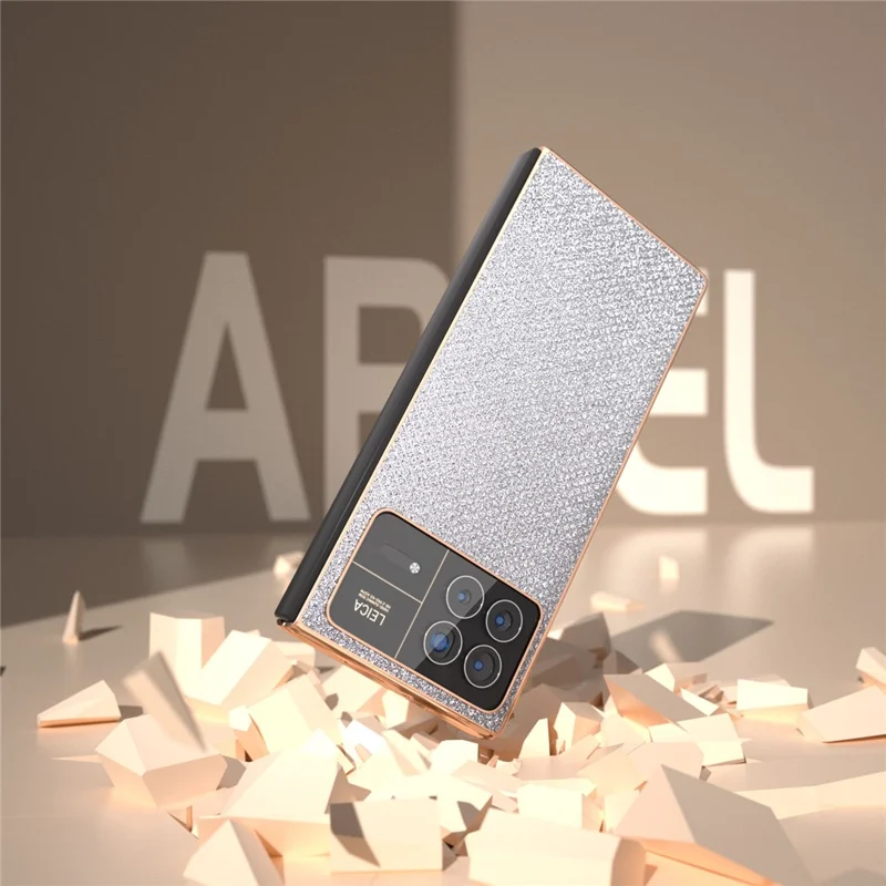 For Xiaomi Mix Fold 3 5G Case PU Leather+ PC Rhinestone Texture Back Phone Cover - Silver