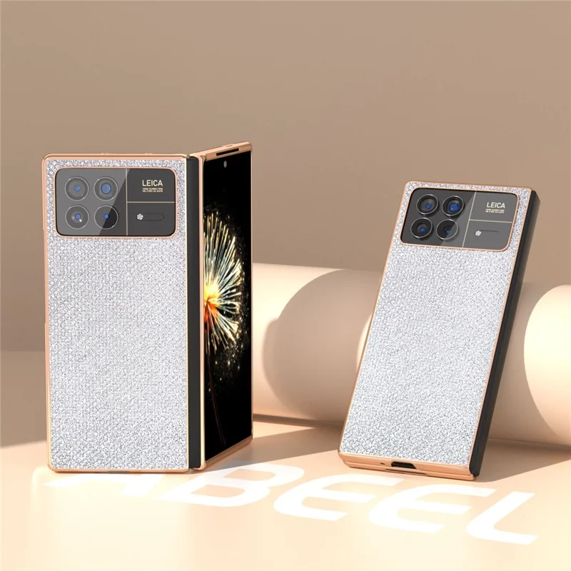 For Xiaomi Mix Fold 3 5G Case PU Leather+ PC Rhinestone Texture Back Phone Cover - Silver