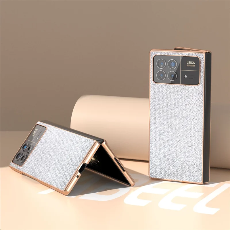 For Xiaomi Mix Fold 3 5G Case PU Leather+ PC Rhinestone Texture Back Phone Cover - Silver