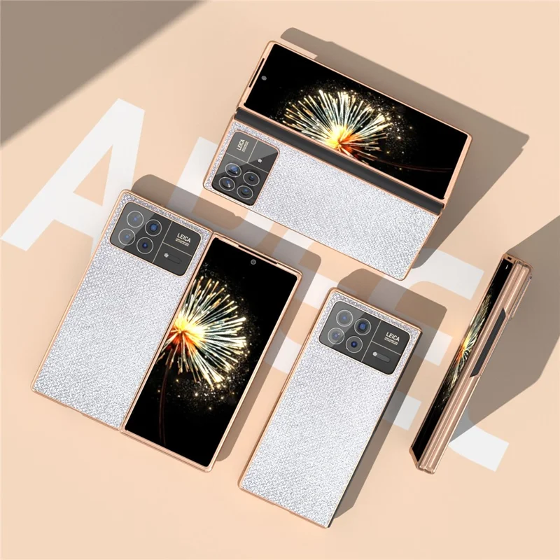 For Xiaomi Mix Fold 3 5G Case PU Leather+ PC Rhinestone Texture Back Phone Cover - Silver