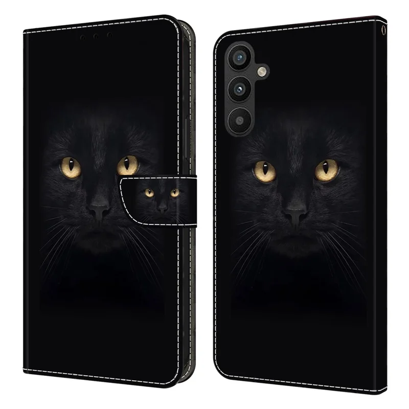 For Samsung Galaxy A15 4G Case Anti-scratch PU Leather 3D Pattern Phone Cover - Black Cat
