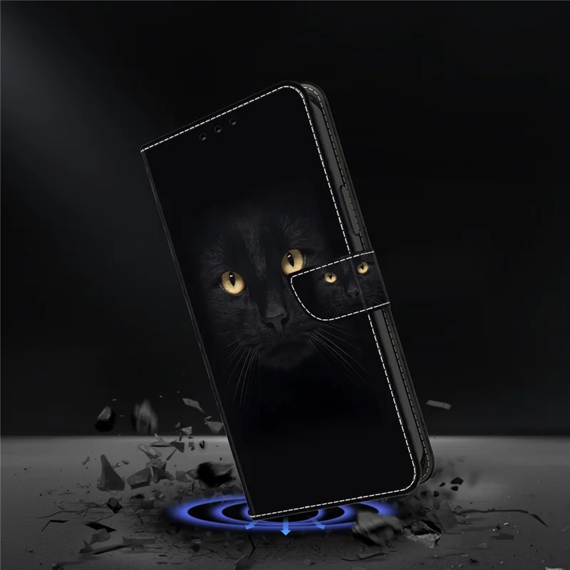 For Samsung Galaxy A15 4G Case Anti-scratch PU Leather 3D Pattern Phone Cover - Black Cat