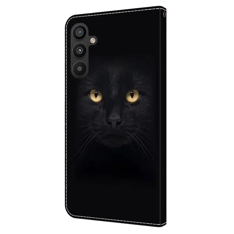 For Samsung Galaxy A15 4G Case Anti-scratch PU Leather 3D Pattern Phone Cover - Black Cat