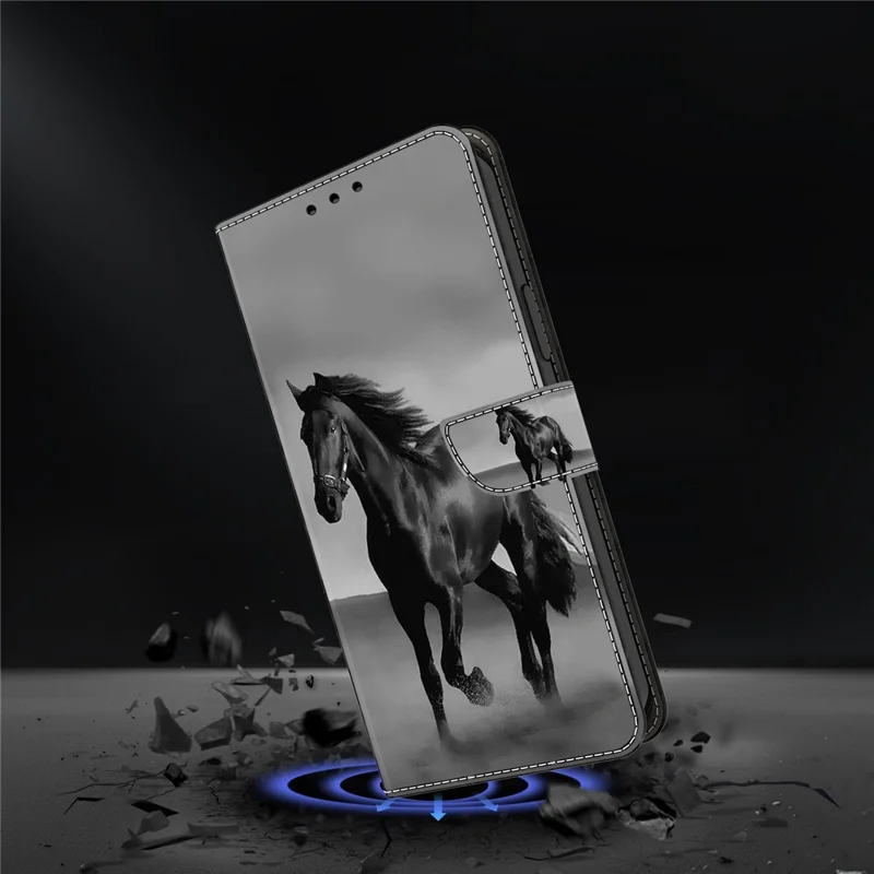 For Samsung Galaxy A15 4G Case Anti-scratch PU Leather 3D Pattern Phone Cover - Black Horse