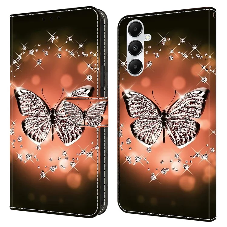 Per Samsung Galaxy A05s 4G Case 3D Pattern PU Leather Stand Flip Phone Cover - Crystal Butterfly