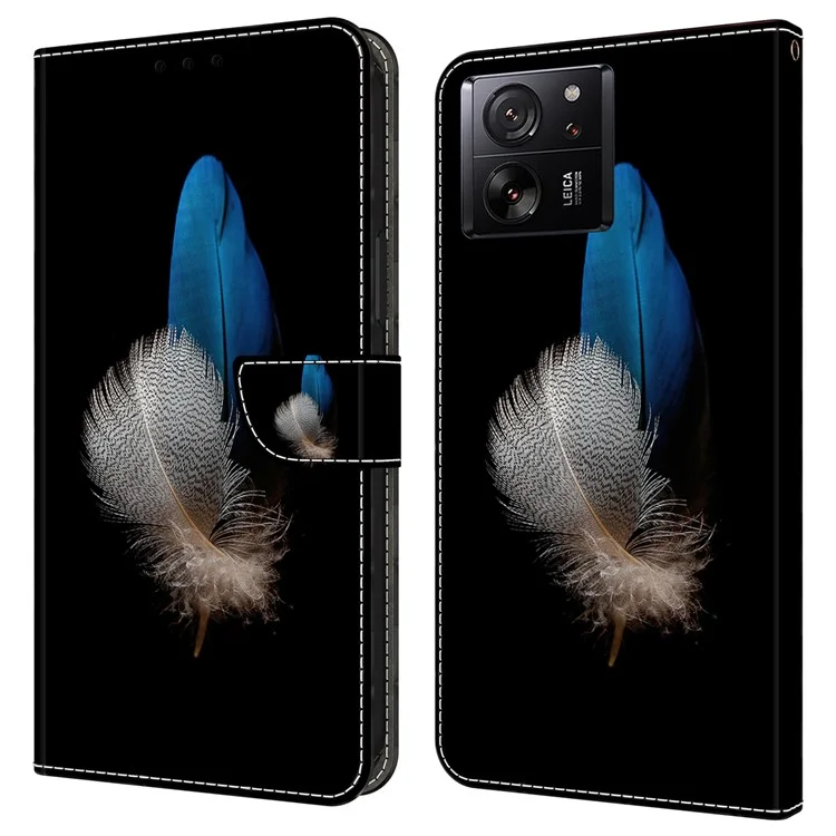 Pour Xiaomi Redmi K60 Ultra / 13T / 13T Pro Coque Folio Cuir PU Impression 3D Motif Téléphone Couverture - Deux Plumes