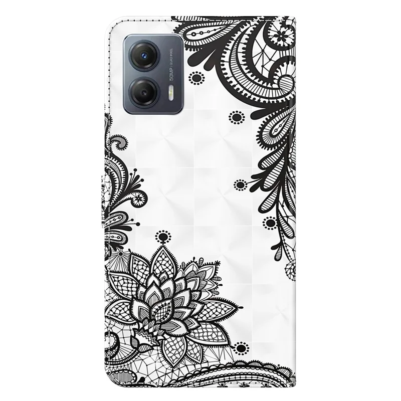 Pour Motorola Moto G14 4G Case 3D Pattern PU Leather Stand Wallet Phone Cover - Lace Flower