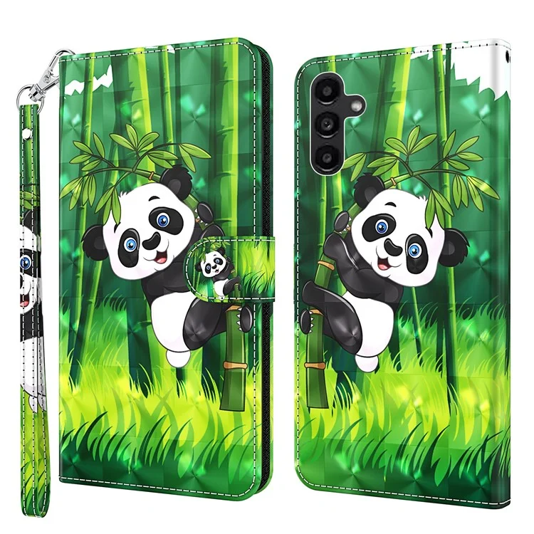 For Samsung Galaxy A05s 4G Case Flip PU Leather 3D Pattern Printing Phone Cover - Panda Climbing
