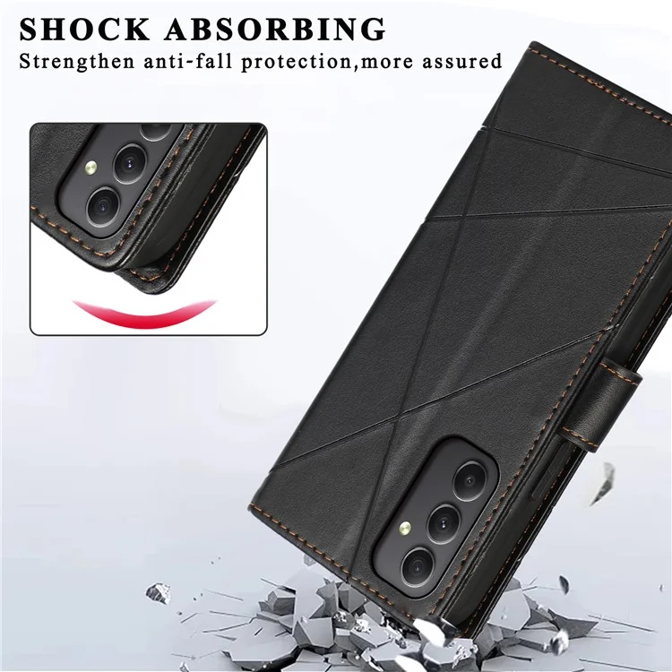 DF-06 Pour Samsung Galaxy M34 5G / F34 5G Étui Lignes Imprimées Couverture de Téléphone en Cuir PU avec Sangle Poignet - Noir
