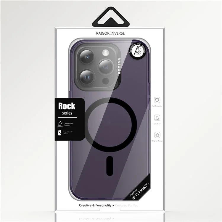 RAIGOR INVERSE Rock Magnetic Series For iPhone 15 Pro Phone Case Compatible with MagSafe IMD Cover - Purple