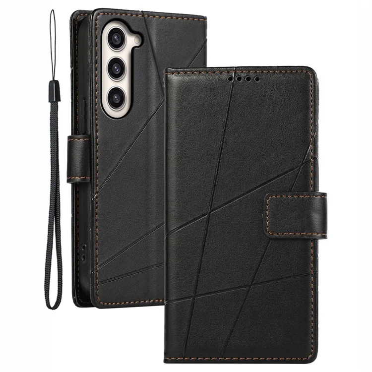 DF-06 Für Samsung Galaxy S23+ Case Lines Imprägniert PU-Leder Stehen Geldbörse Telefonabdeckung - Schwarz