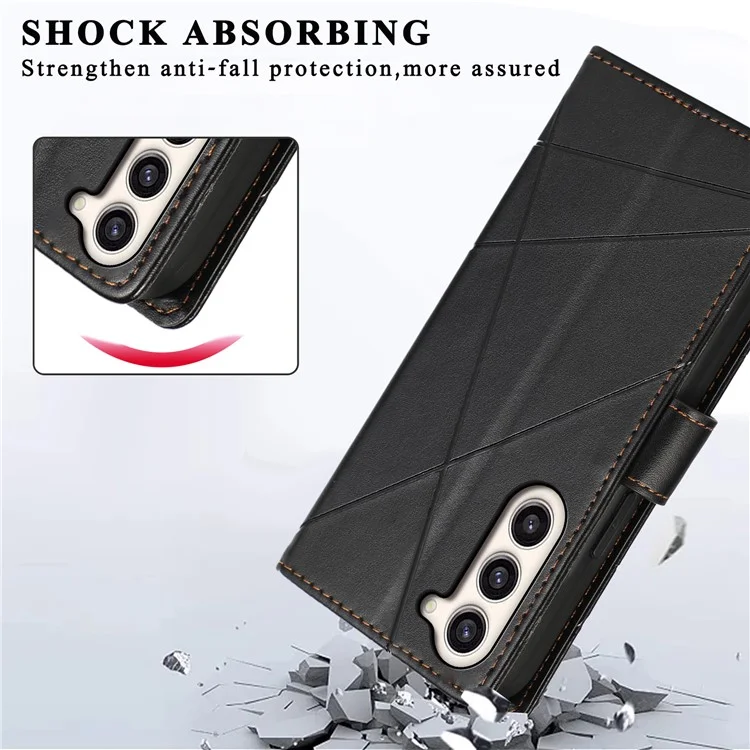 DF-06 Für Samsung Galaxy S23+ Case Lines Imprägniert PU-Leder Stehen Geldbörse Telefonabdeckung - Schwarz