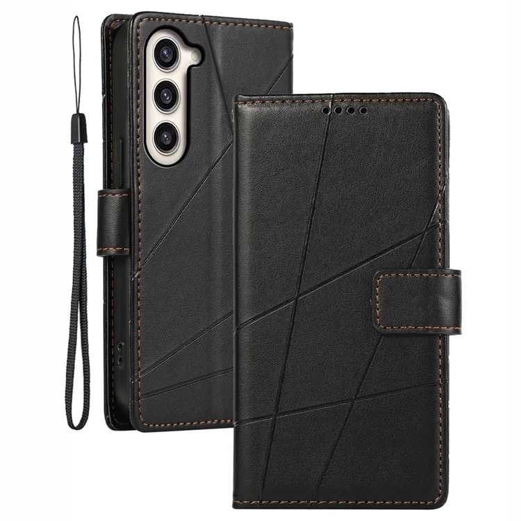 DF-06 For Samsung Galaxy S23 Case Lines Imprinted Folio Flip PU Leather Phone Cover - Чёрный