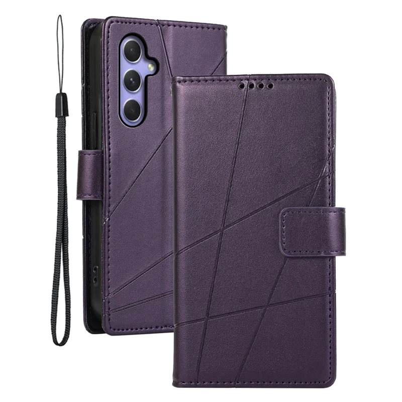 DF-06 For Samsung Galaxy A54 5G Case Lines Imprinted Anti-drop PU Leather Phone Cover - Purple