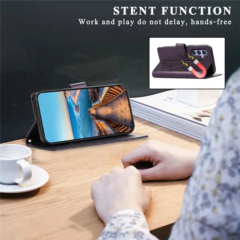 DF-06 For Samsung Galaxy A54 5G Case Lines Imprinted Anti-drop PU Leather Phone Cover - Purple