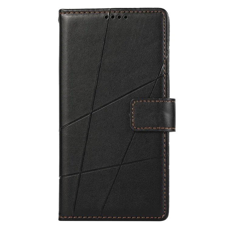 DF-06 For iPhone 15 Pro Case Lines Imprinted Cell Phone Leather Cover - Schwarz