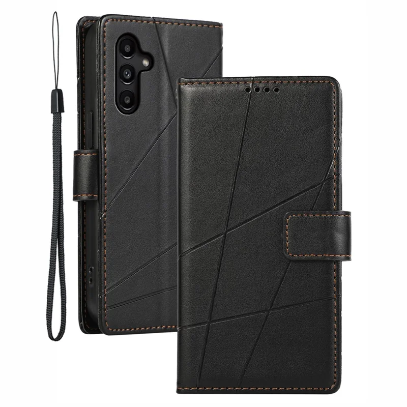 DF-06 Чехол для Samsung Galaxy A15 4G Lines Imprinted PU Leather Phone Cover with Stand - Черный