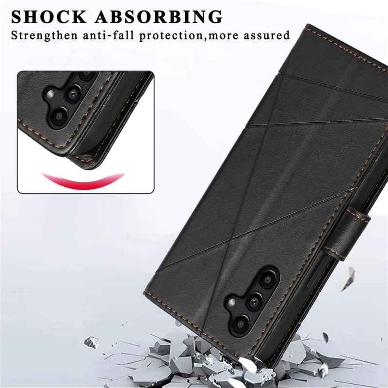 DF-06 Чехол для Samsung Galaxy A15 4G Lines Imprinted PU Leather Phone Cover with Stand - Черный