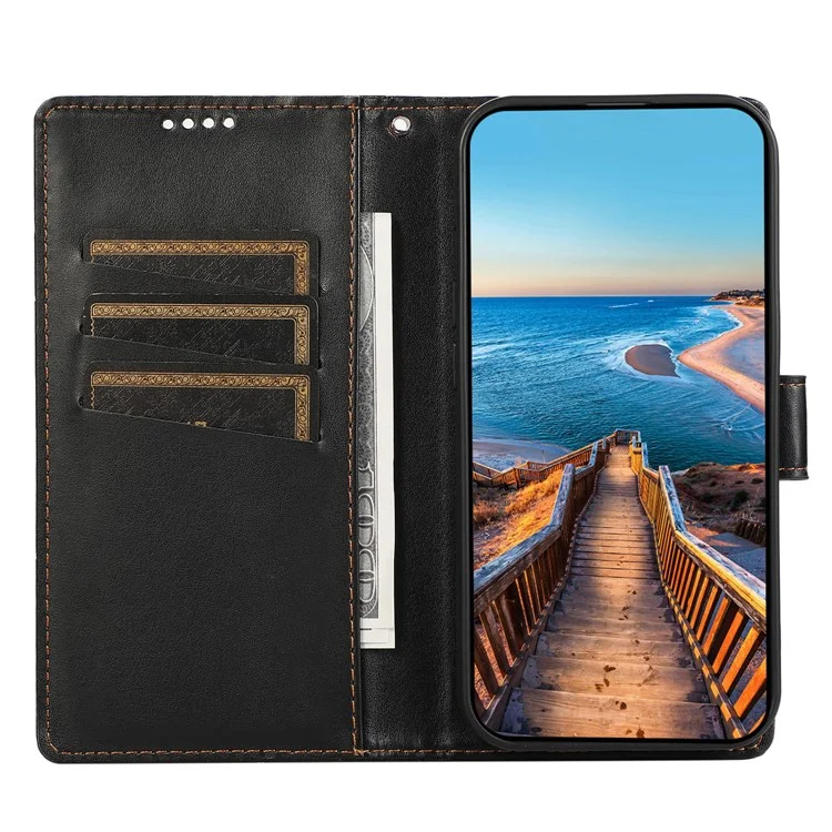 DF-06 Case para Motorola Moto G54 5G Linhas Impressas Proteção Total Capa de Telefone de Couro - Preto