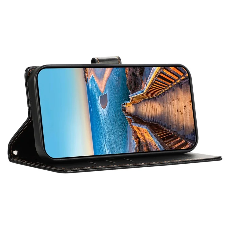 DF-06 Case para Motorola Moto G54 5G Linhas Impressas Proteção Total Capa de Telefone de Couro - Preto