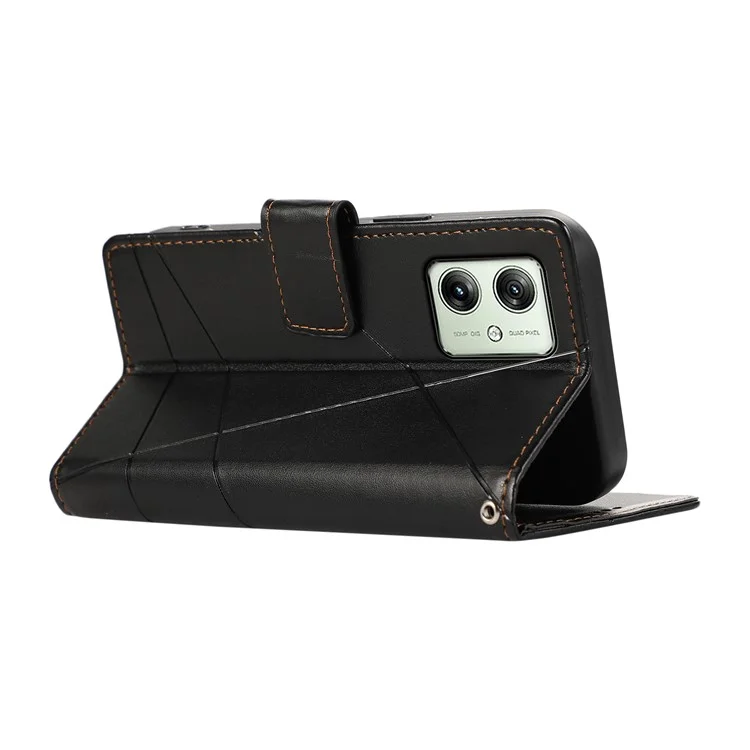 DF-06 Case para Motorola Moto G54 5G Linhas Impressas Proteção Total Capa de Telefone de Couro - Preto