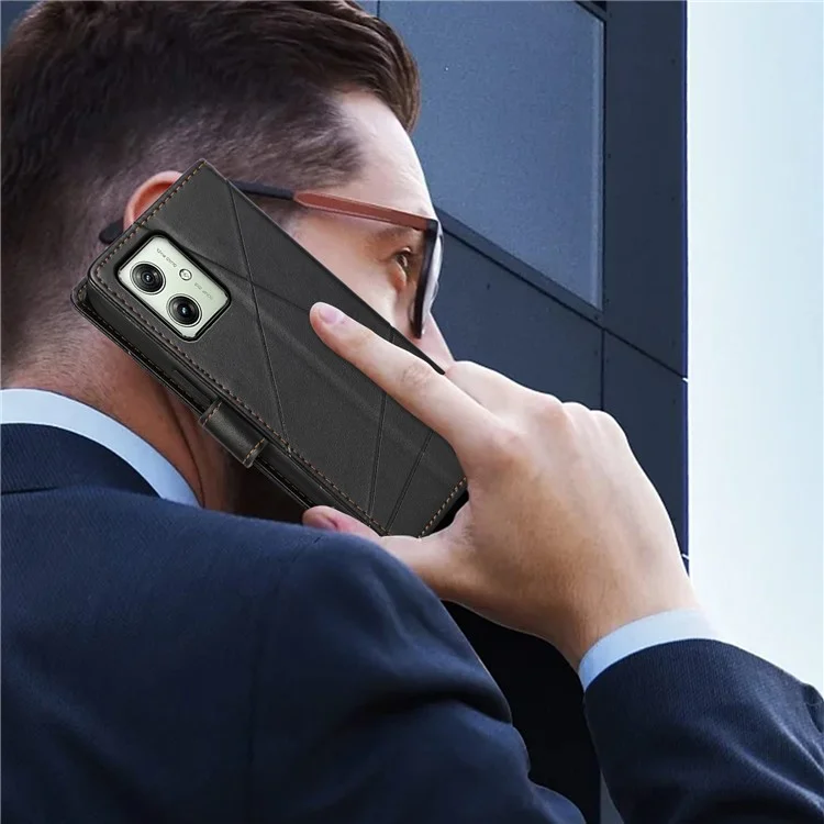 DF-06 Case para Motorola Moto G54 5G Linhas Impressas Proteção Total Capa de Telefone de Couro - Preto